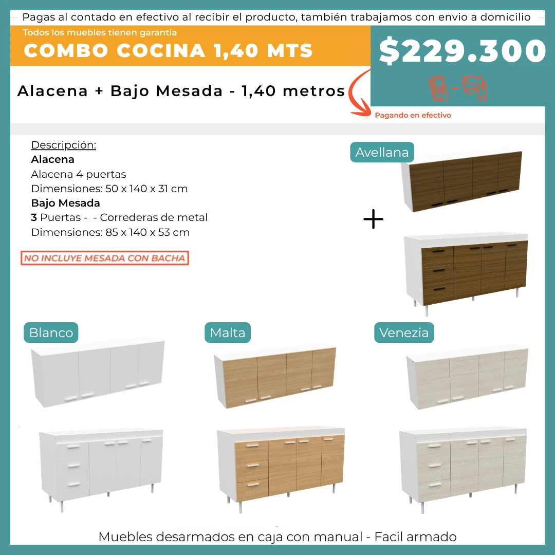 ALACENA Y BAJO MESADA 1.4 MTS