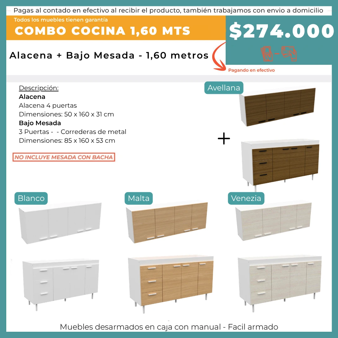 ALACENA Y BAJO MESADA 1.6 MTS